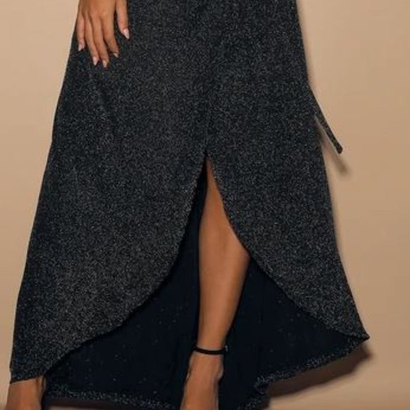NWT Lulus Black and Silver Wrap Maxi Dress - Picture 3 of 5